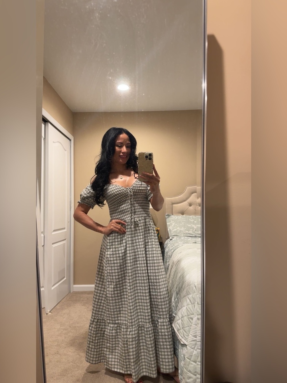 Universal Thread Green and White Gingham Maxi Dress